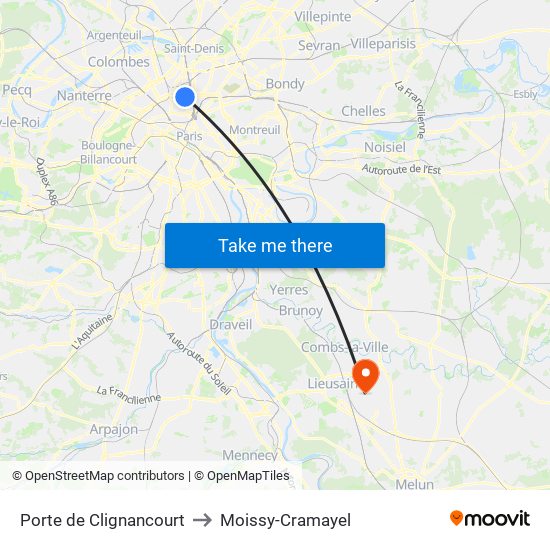 Porte de Clignancourt to Moissy-Cramayel map