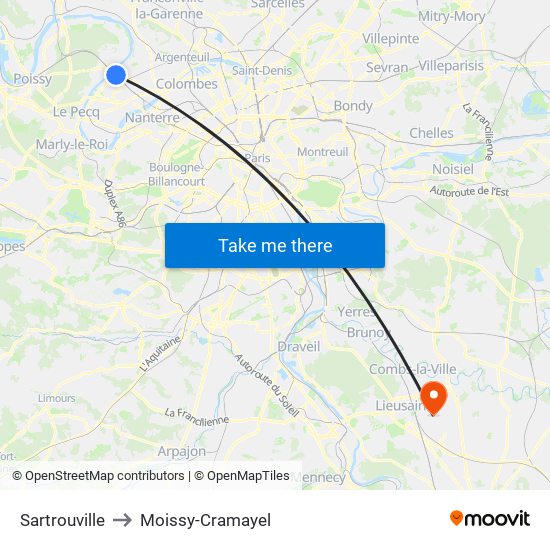Sartrouville to Moissy-Cramayel map