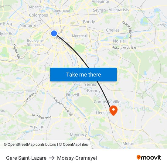 Gare Saint-Lazare to Moissy-Cramayel map