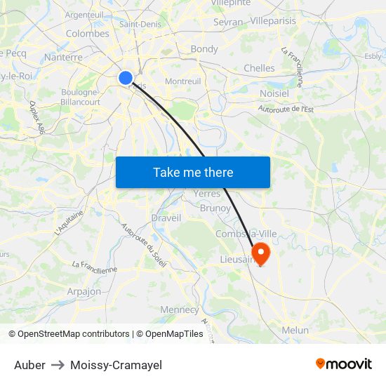 Auber to Moissy-Cramayel map