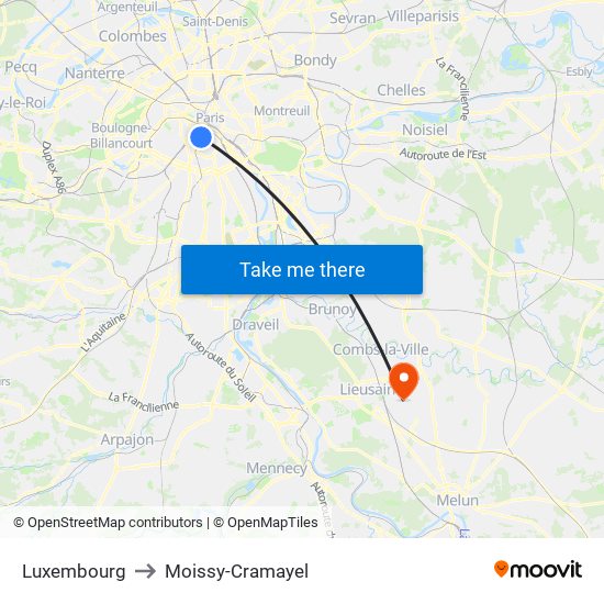Luxembourg to Moissy-Cramayel map