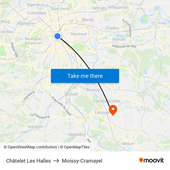 Châtelet Les Halles to Moissy-Cramayel map