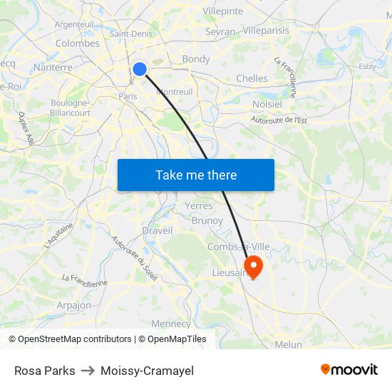 Rosa Parks to Moissy-Cramayel map