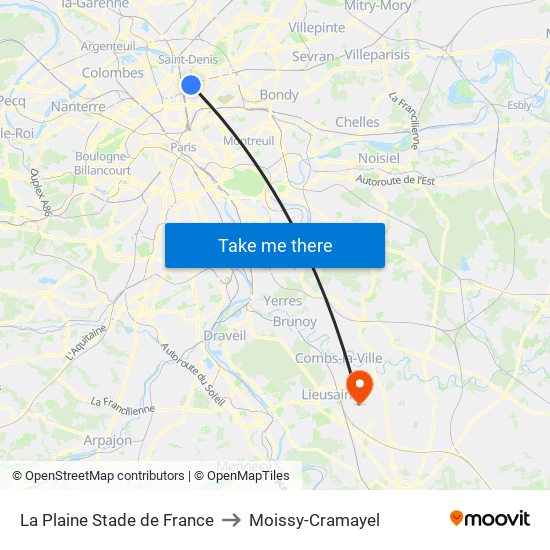 La Plaine Stade de France to Moissy-Cramayel map