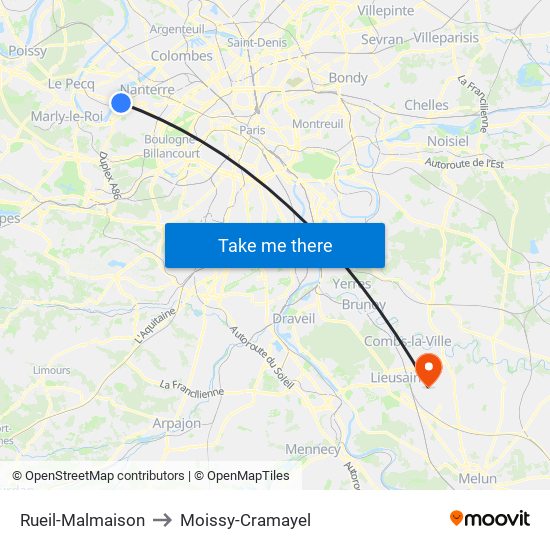 Rueil-Malmaison to Moissy-Cramayel map