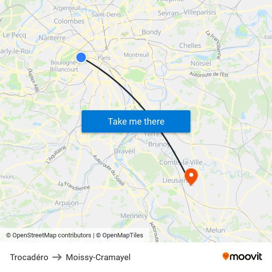 Trocadéro to Moissy-Cramayel map