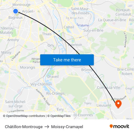 Châtillon-Montrouge to Moissy-Cramayel map