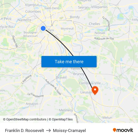 Franklin D. Roosevelt to Moissy-Cramayel map