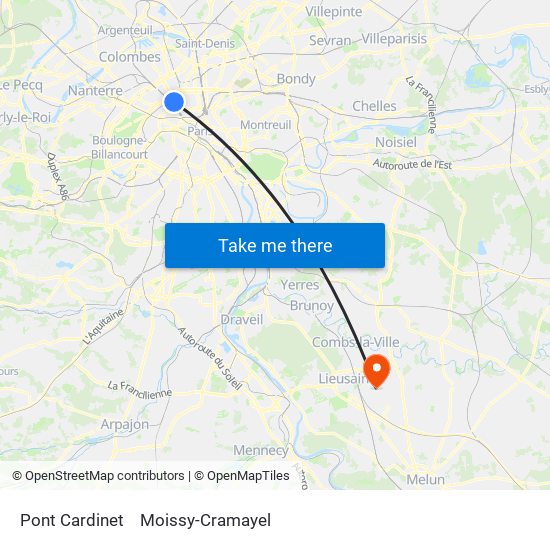 Pont Cardinet to Moissy-Cramayel map