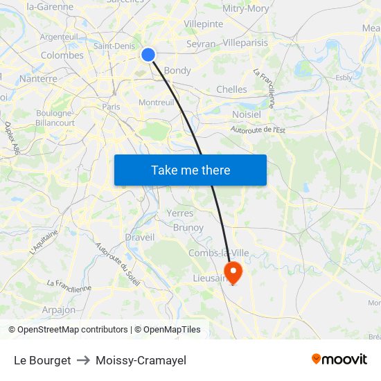 Le Bourget to Moissy-Cramayel map