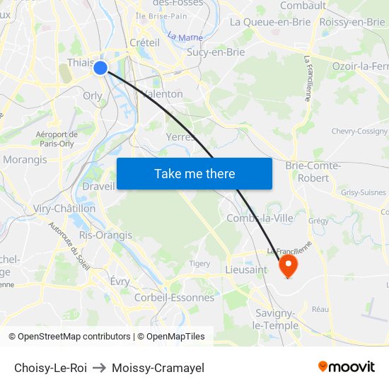 Choisy-Le-Roi to Moissy-Cramayel map