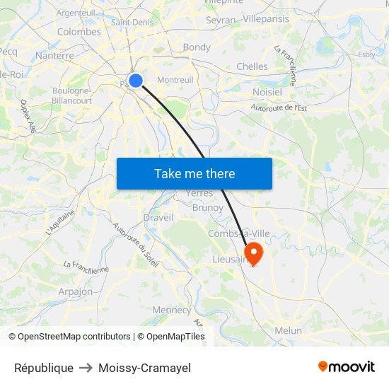 République to Moissy-Cramayel map