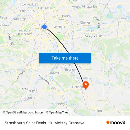 Strasbourg-Saint-Denis to Moissy-Cramayel map