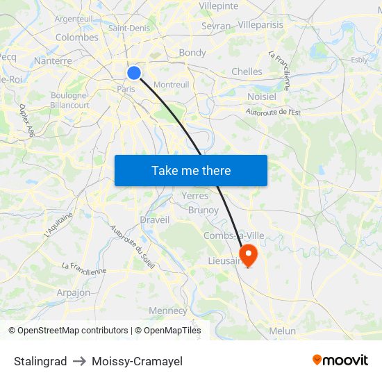 Stalingrad to Moissy-Cramayel map