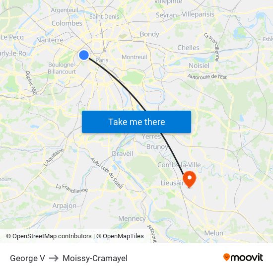 George V to Moissy-Cramayel map