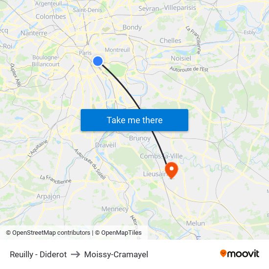 Reuilly - Diderot to Moissy-Cramayel map