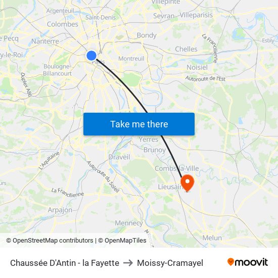 Chaussée D'Antin - la Fayette to Moissy-Cramayel map