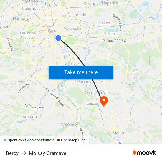 Bercy to Moissy-Cramayel map