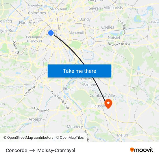 Concorde to Moissy-Cramayel map