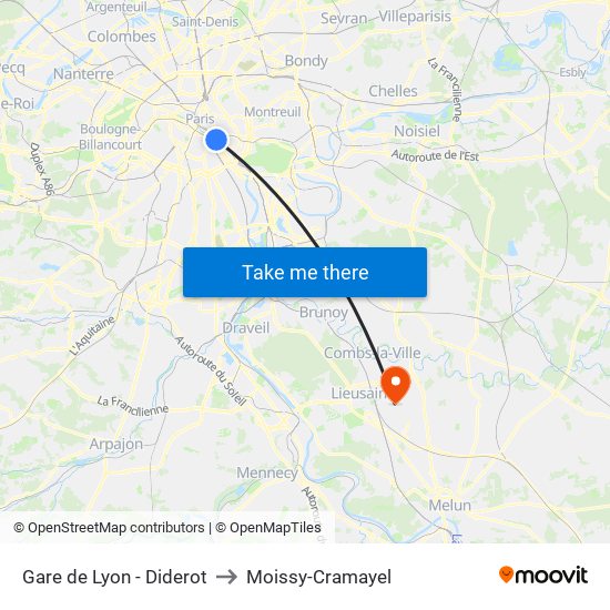 Gare de Lyon - Diderot to Moissy-Cramayel map