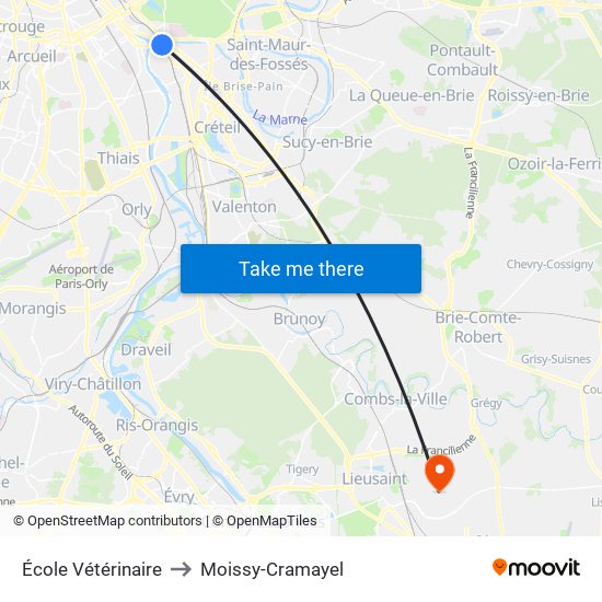 École Vétérinaire to Moissy-Cramayel map