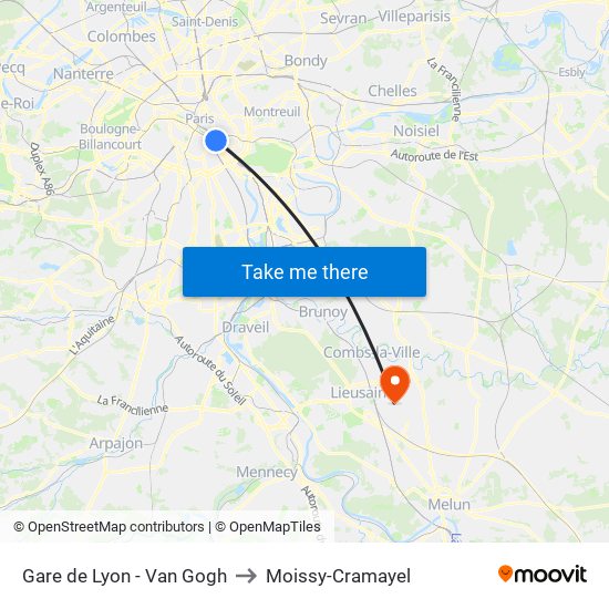 Gare de Lyon - Van Gogh to Moissy-Cramayel map