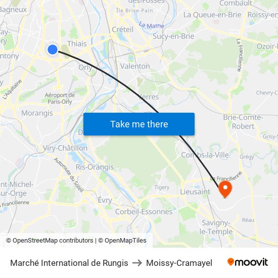 Marché International de Rungis to Moissy-Cramayel map