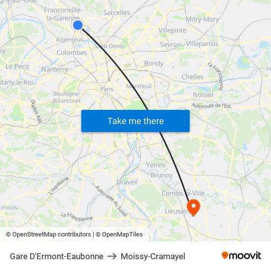 Gare D'Ermont-Eaubonne to Moissy-Cramayel map