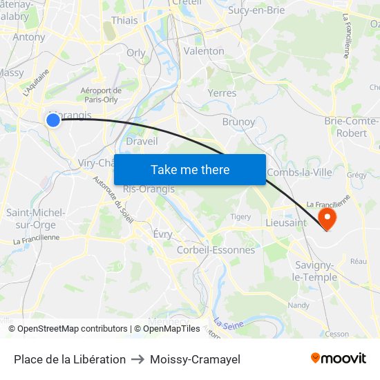 Place de la Libération to Moissy-Cramayel map