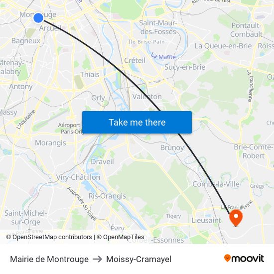 Mairie de Montrouge to Moissy-Cramayel map