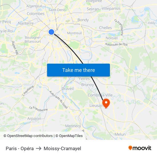 Paris - Opéra to Moissy-Cramayel map