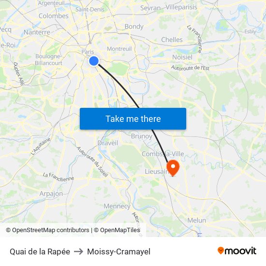 Quai de la Rapée to Moissy-Cramayel map