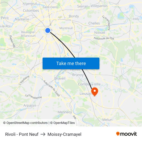 Rivoli - Pont Neuf to Moissy-Cramayel map
