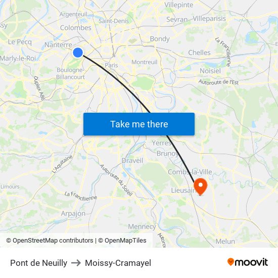 Pont de Neuilly to Moissy-Cramayel map