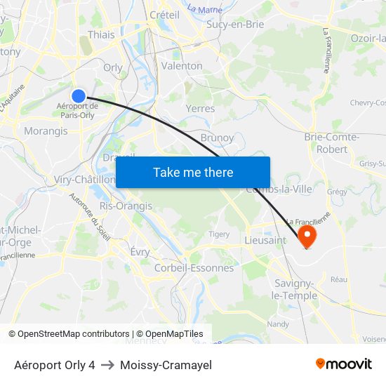 Aéroport Orly 4 to Moissy-Cramayel map
