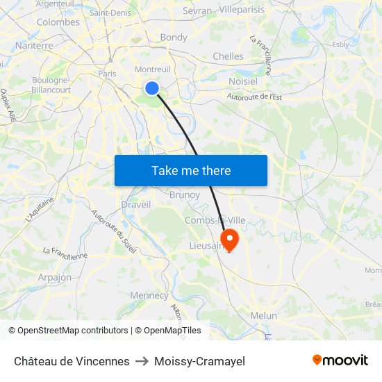 Château de Vincennes to Moissy-Cramayel map
