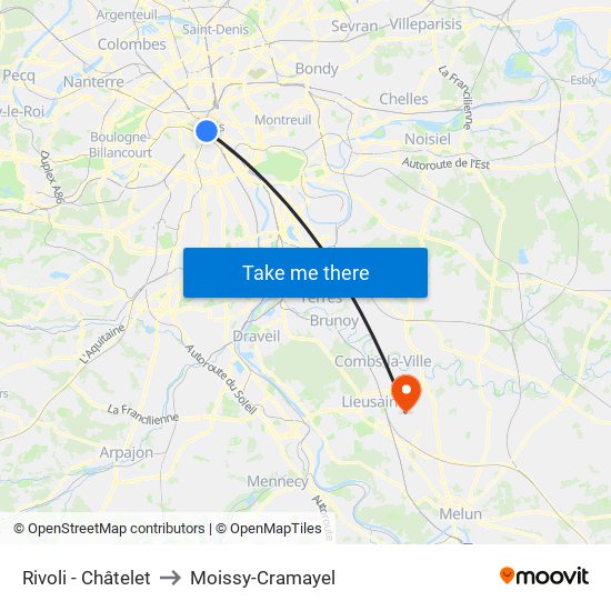 Rivoli - Châtelet to Moissy-Cramayel map