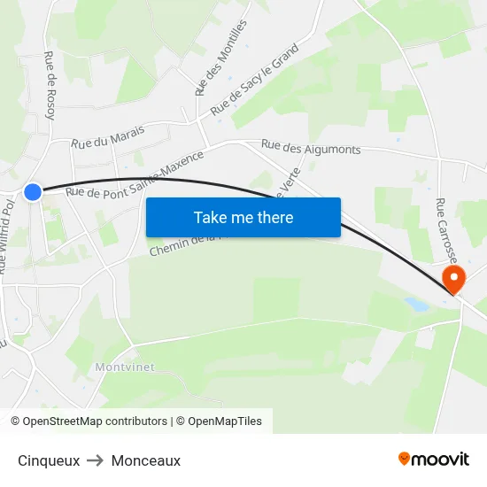 Cinqueux to Monceaux map