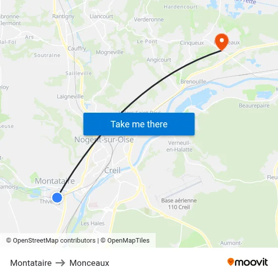Montataire to Monceaux map