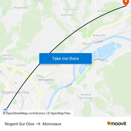 Nogent-Sur-Oise to Monceaux map