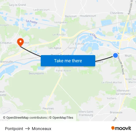 Pontpoint to Monceaux map