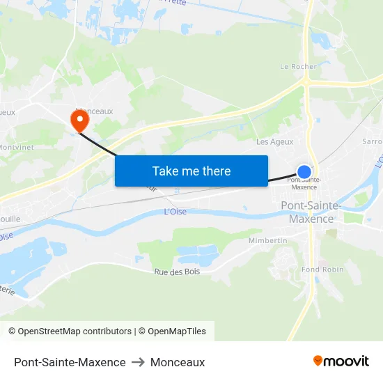 Pont-Sainte-Maxence to Monceaux map