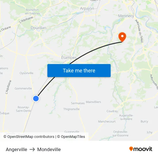 Angerville to Mondeville map