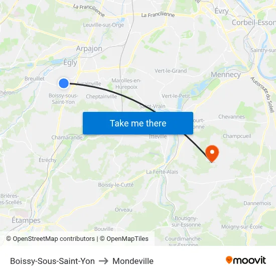 Boissy-Sous-Saint-Yon to Mondeville map