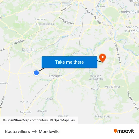 Boutervilliers to Mondeville map
