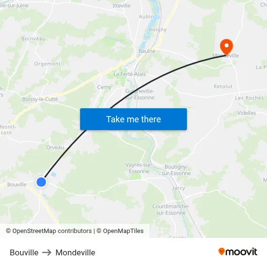 Bouville to Mondeville map