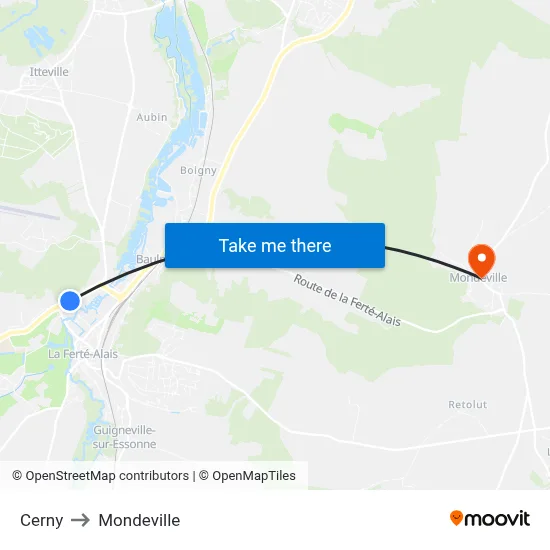 Cerny to Mondeville map