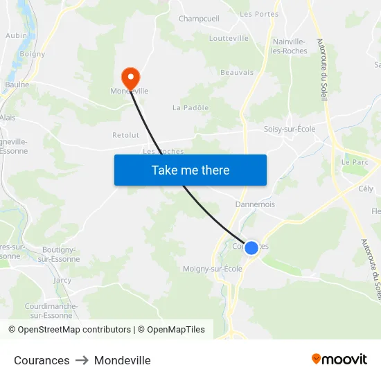 Courances to Mondeville map