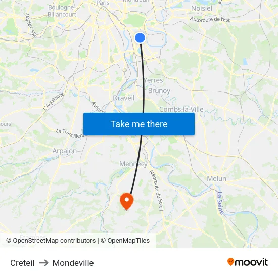 Creteil to Mondeville map