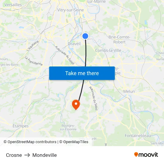 Crosne to Mondeville map
